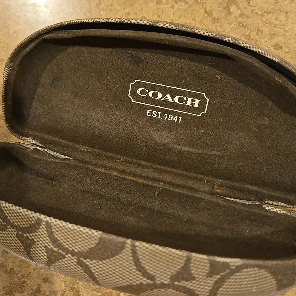 Coach Signature Hard Clamshell Eye Glasses Sunglasses Case Tan Brown c Logo vtg